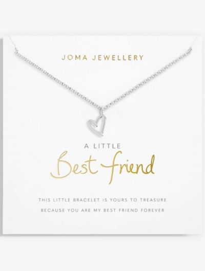 Joma Jewellery A Little Best Friend silver-plated necklace with heart charm on sentiment card.