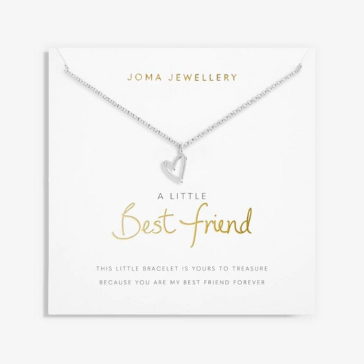 Joma Jewellery A Little Best Friend silver-plated necklace with heart charm on sentiment card.