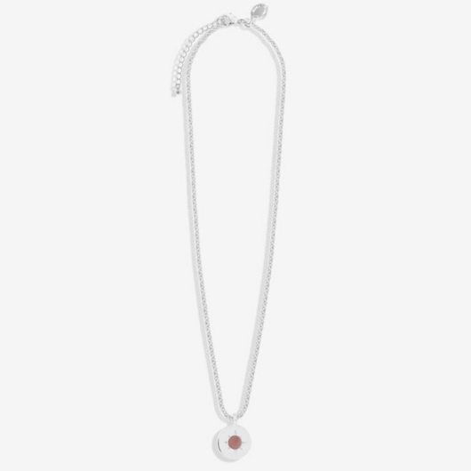 Joma Jewellery A Little October Birthstone necklace with tourmaline gemstone disc charm on sentiment card.