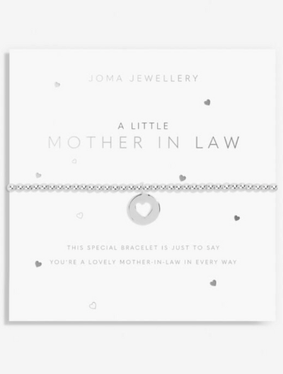 Joma Jewellery A Little Mother In Law silver-plated bracelet with charm on sentiment card.