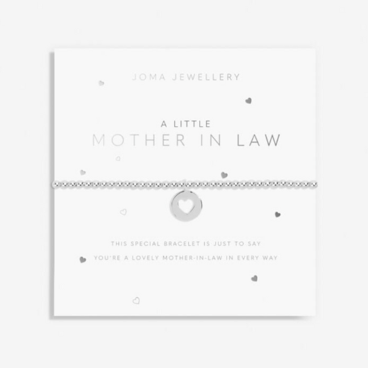 Joma Jewellery A Little Mother In Law silver-plated bracelet with charm on sentiment card.