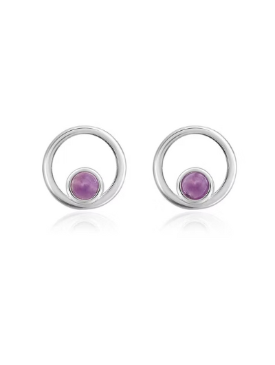 Close-up of Joma Jewellery silver-plated green agate birthstone halo stud earrings with butterfly backs.