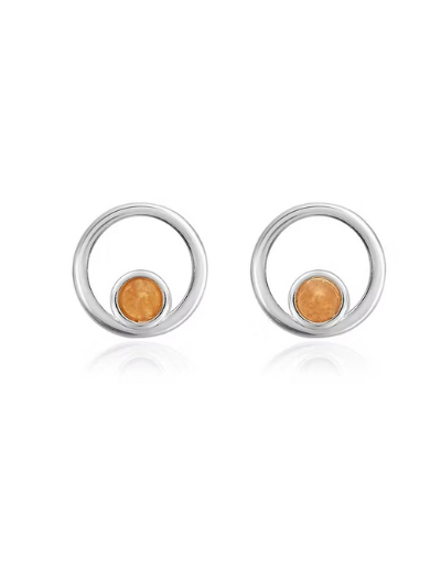 Front view of Joma Jewellery silver-plated November birthstone earrings featuring real yellow quartz stones.