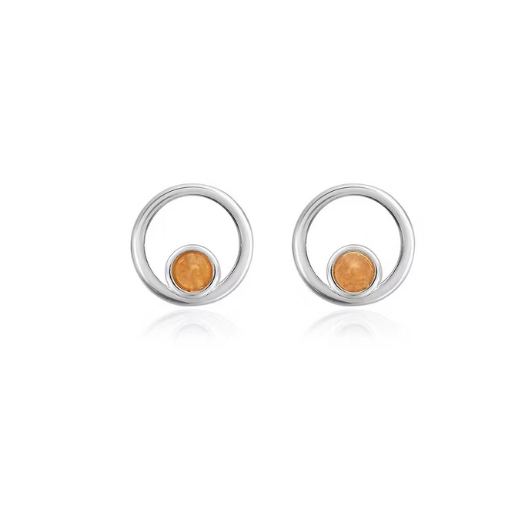 Front view of Joma Jewellery silver-plated November birthstone earrings featuring real yellow quartz stones.