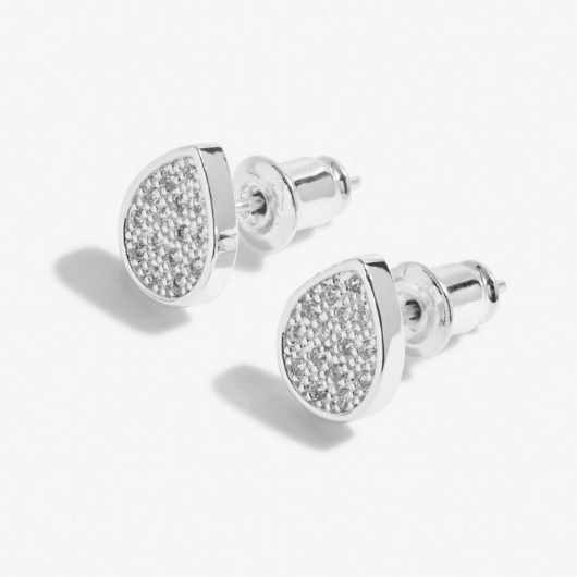 Front view of Joma Jewellery silver-plated Amazing Auntie earrings with pavé detailing.