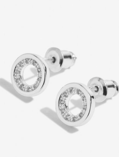 Front view of Joma Jewellery silver-plated One in a Million stud earrings with pavé detailing.