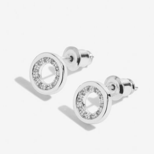 Front view of Joma Jewellery silver-plated One in a Million stud earrings with pavé detailing.