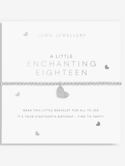 Celebrate their 18th with Joma’s Enchanting Eighteen Bracelet. A silver-plated heart charm bracelet on a sentiment card, perfect for meaningful birthday gifting.