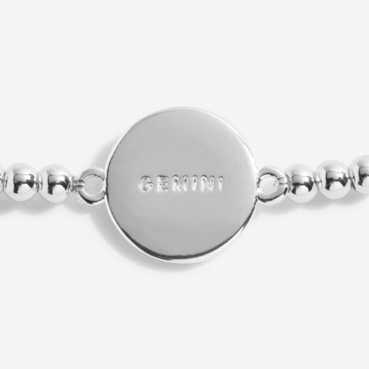 Joma Jewellery A Little Gemini silver-plated bracelet with CZ star sign charm on sentiment card.