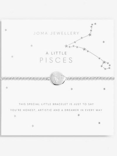 Joma Jewellery A Little Pisces silver-plated bracelet with CZ star sign charm on sentiment card.