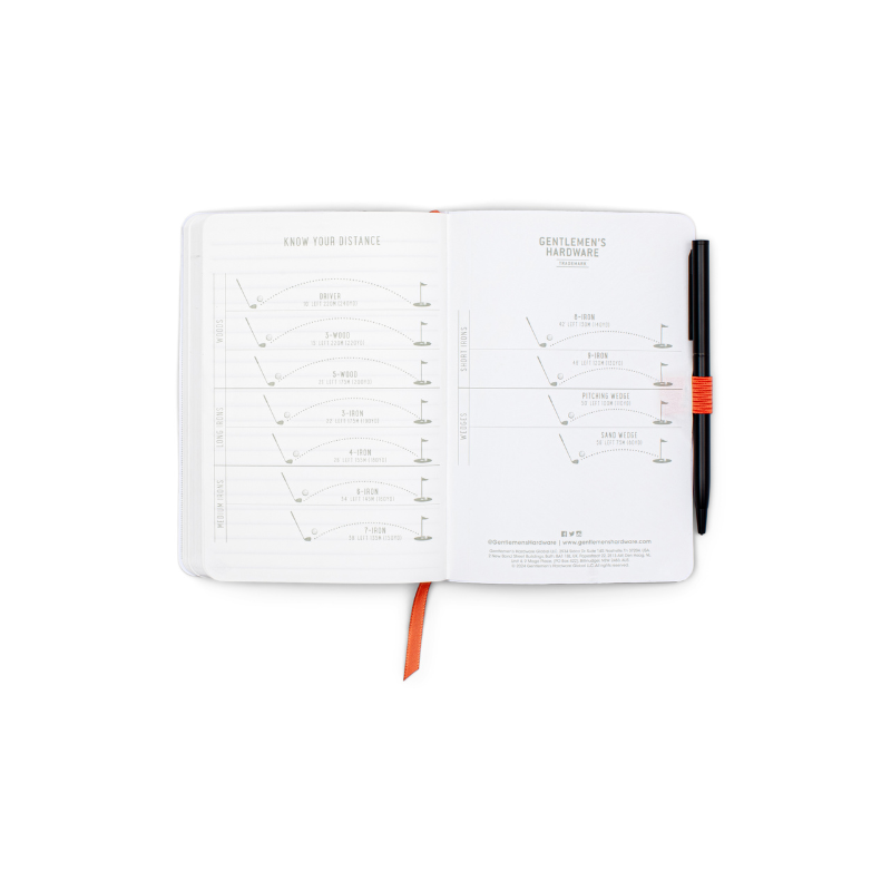 Waterproof Golf Notebook with lined pages and golf score log sections.