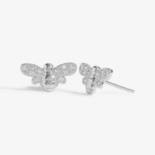 Front view of Joma Jewellery silver-plated Happy As Can Bee earrings featuring sparkling pavé detailing.