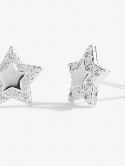 Front view of Joma Jewellery silver-plated Happy Birthday earrings with sparkling cubic zirconia stones.