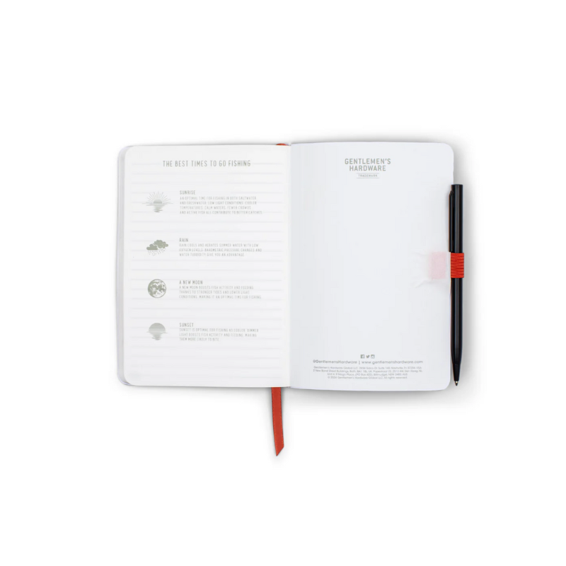 Gentlemen’s Hardware Waterproof Fishing Notebook with lined and fishing log pages.