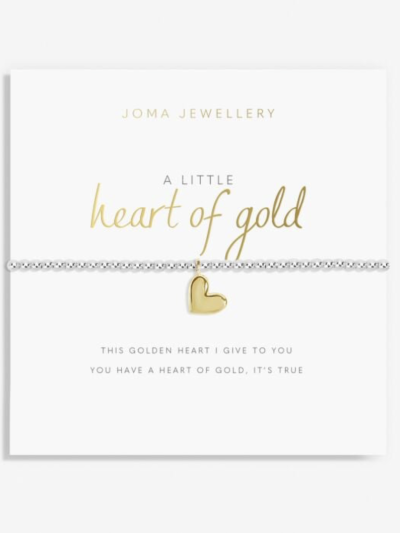Joma Jewellery A Little Heart Of Gold silver and gold plated bracelet with heart charm on sentiment card.