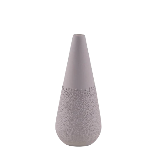 Räder Designs mini grey beaded porcelain bud vase with matte powder finish and hand-applied texture.
