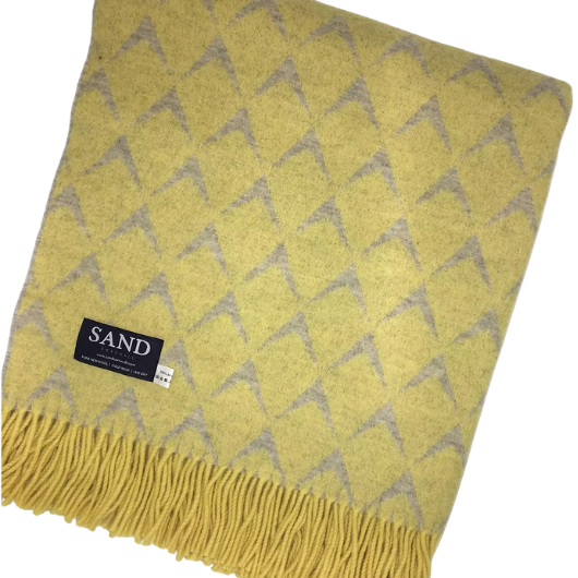 Coastal Break yellow merino wool blanket Throw with cream tassels, soft and luxurious