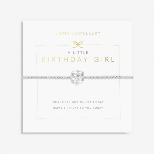 A Little Birthday Girl Bracelet – silver-plated sparkling charm on stretch design with sentiment card.