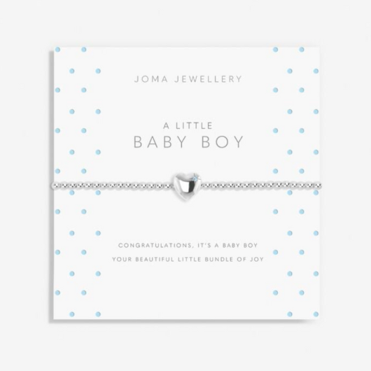 A Little Baby Boy Bracelet – silver-plated heart charm on stretch design with sentiment card.