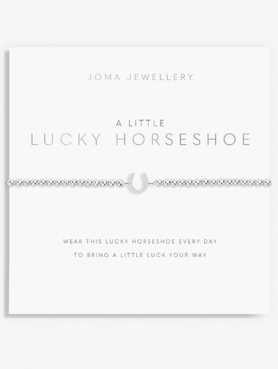 A Little Lucky Horseshoe Bracelet – silver-plated pavé horseshoe charm on stretch design with sentiment card.
