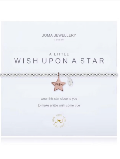 Joma Jewellery A Little Wish Upon A Star silver-plated bracelet with star charm on sentiment card.