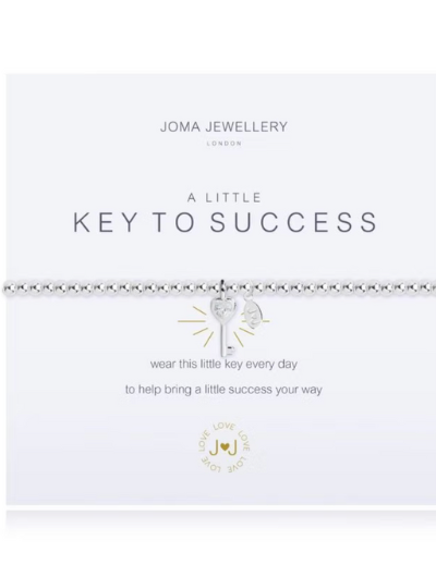 Joma Jewellery A Little Key To Success silver-plated bracelet with key charm on sentiment card.