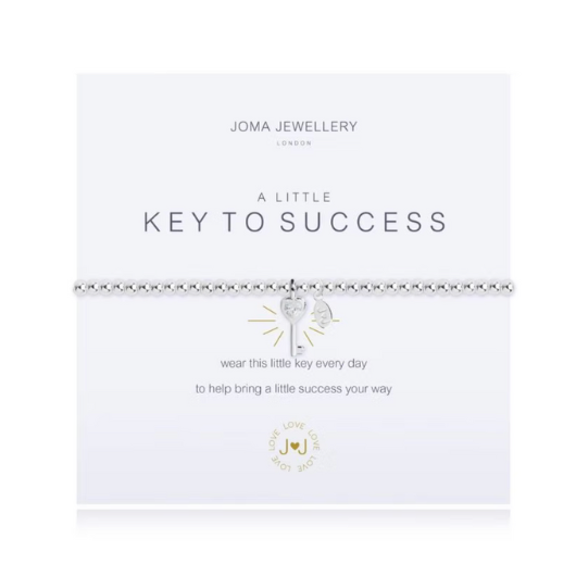 Joma Jewellery A Little Key To Success silver-plated bracelet with key charm on sentiment card.