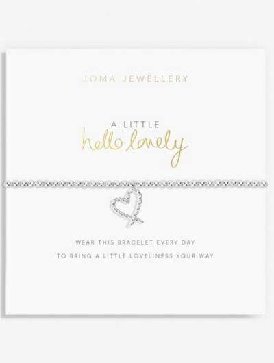 Joma Jewellery A Little Hello Lovely silver-plated bracelet with heart charm on sentiment card.