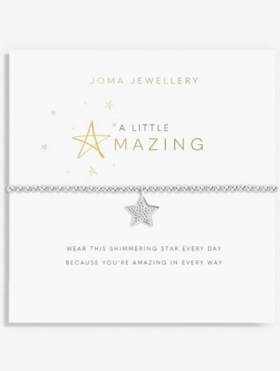 Joma Jewellery A Little Amazing silver-plated bracelet with star charm on sentiment card.