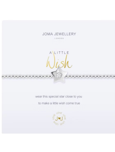 Joma Jewellery A Little Wish silver-plated bracelet with star charm on sentiment card.