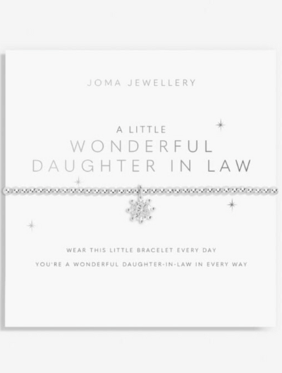 Joma Jewellery A Little Wonderful Daughter In Law silver-plated bracelet with diamante charm on sentiment card.