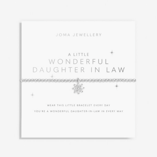 Joma Jewellery A Little Wonderful Daughter In Law silver-plated bracelet with diamante charm on sentiment card.