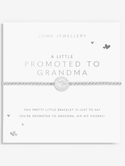 Joma Jewellery A Little Promoted To Grandma silver-plated bracelet with engraved charm on sentiment card.