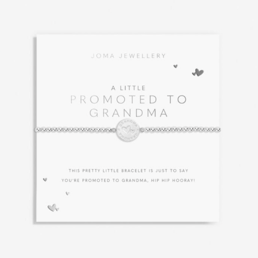 Joma Jewellery A Little Promoted To Grandma silver-plated bracelet with engraved charm on sentiment card.