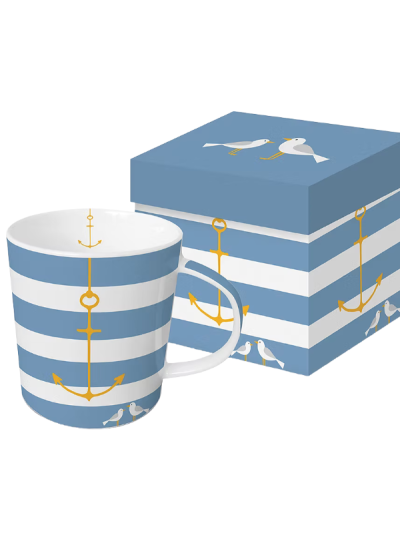 Ceramic Trend Mug featuring a coastal anchor design, presented in a matching gift box.