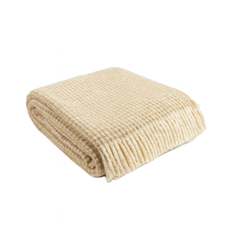 Sand Cornwall Waffle Throw in Oatmeal – soft waffle weave blanket.