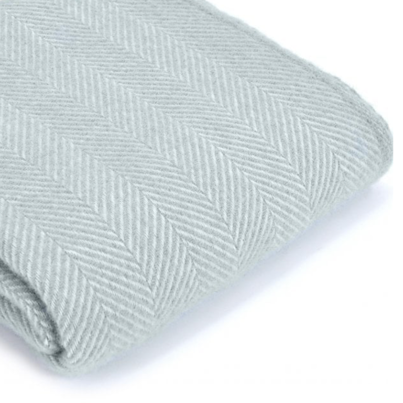 Pure New Wool Fishbone Throw in Duck Egg – British-made wool throw.