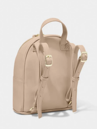Soft tan Isla backpack with tassel zip detail and gold hardware.