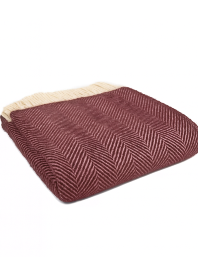 Pure New Wool fishbone throw in rosewood with cream fringe