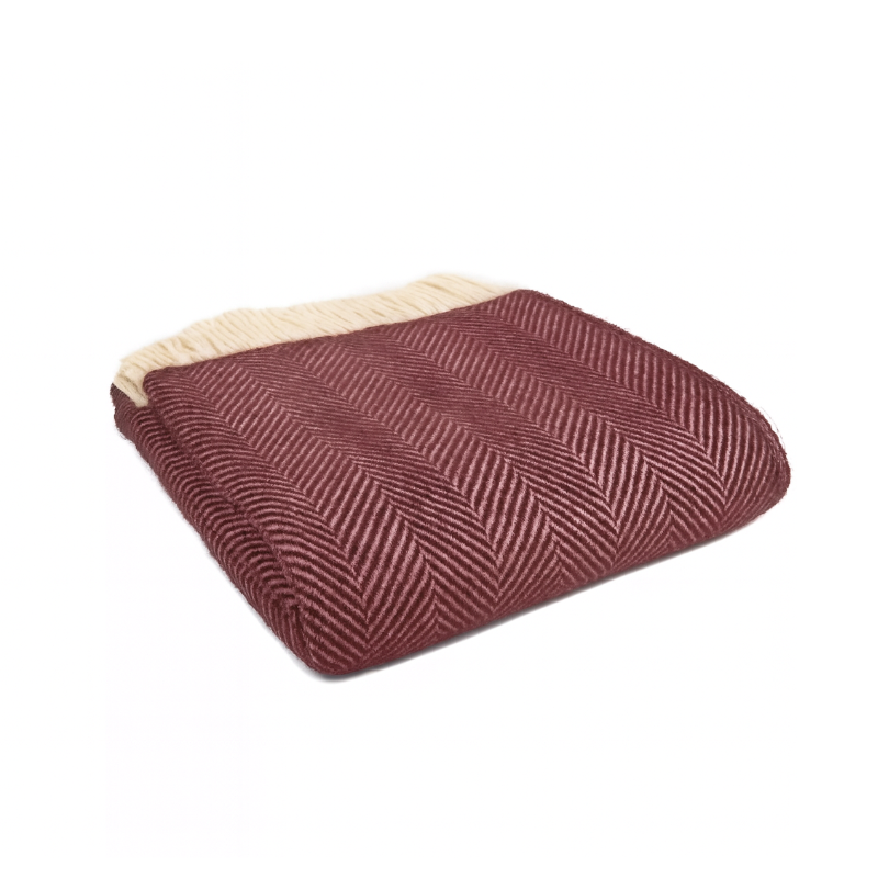 Pure New Wool fishbone throw in rosewood with cream fringe