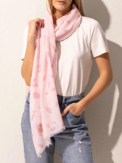 Katie Loxton metallic leopard print scarf in pink and gold.