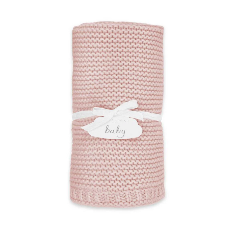 Katie Loxton pink cotton knitted baby blanket.