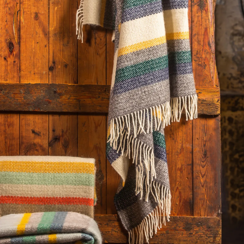 Pure New Wool Illusion Stripe Throw in Nightfall – British-made wool throw.