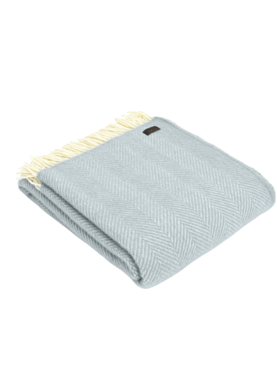 Pure New Wool Fishbone Throw in Duck Egg – British-made wool throw.