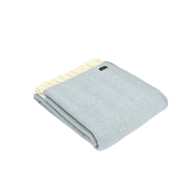 Pure New Wool Fishbone Throw in Duck Egg – British-made wool throw.