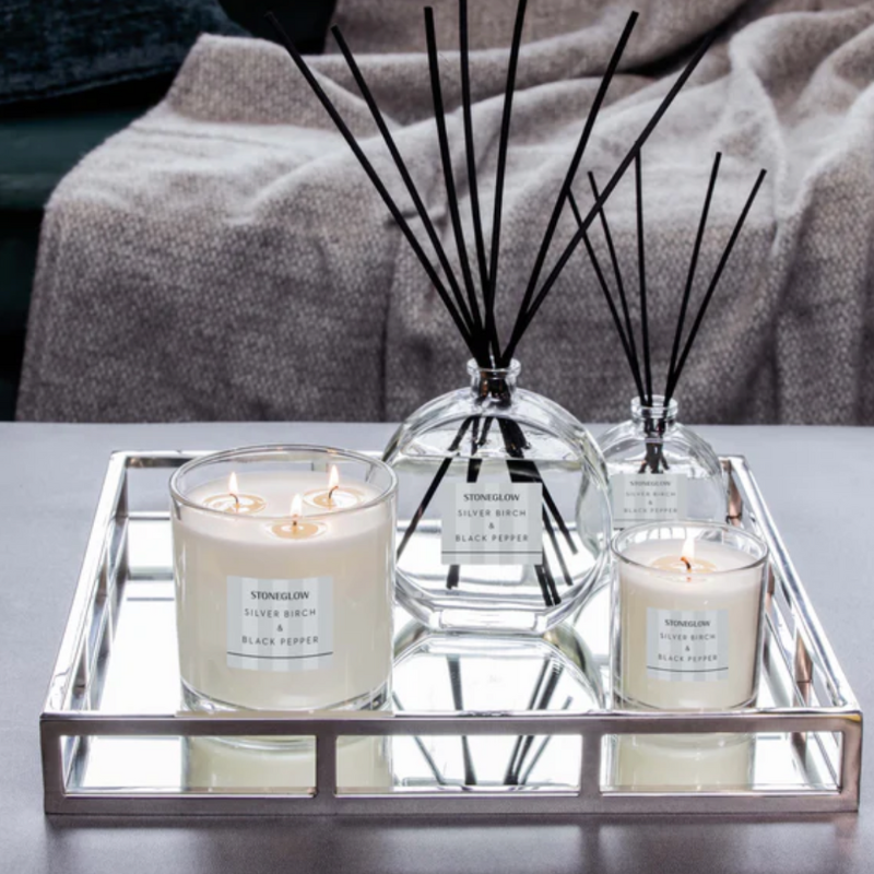 Stoneglow Silver Birch & Black Pepper jar candle with warm, woody fragrance, 200g.
