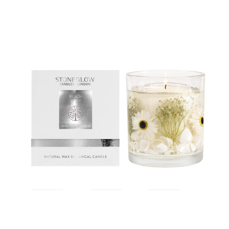 Beach Daisy scented gel candle by Stoneglow with natural wax and botanicals.
