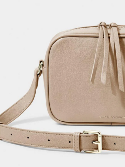 Katie Loxton Isla Crossbody Bag in Soft Tan – vegan leather crossbody with gold hardware.