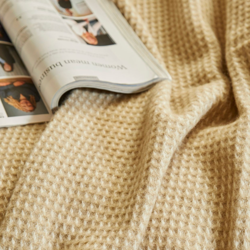 Sand Cornwall Waffle Throw in Oatmeal – soft waffle weave blanket.