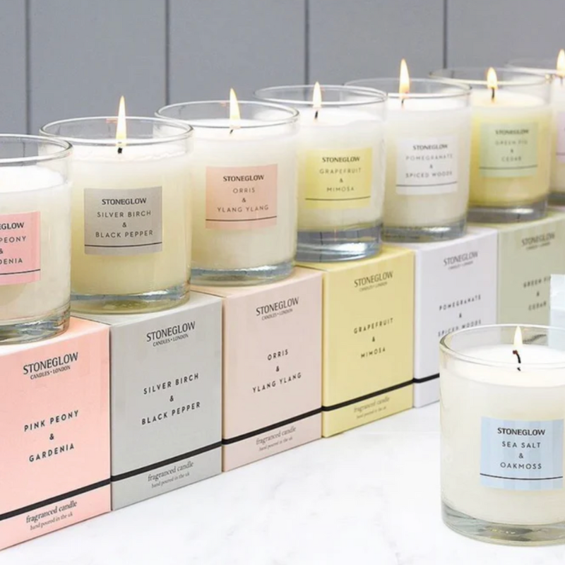 Stoneglow Silver Birch & Black Pepper jar candle with warm, woody fragrance, 200g.